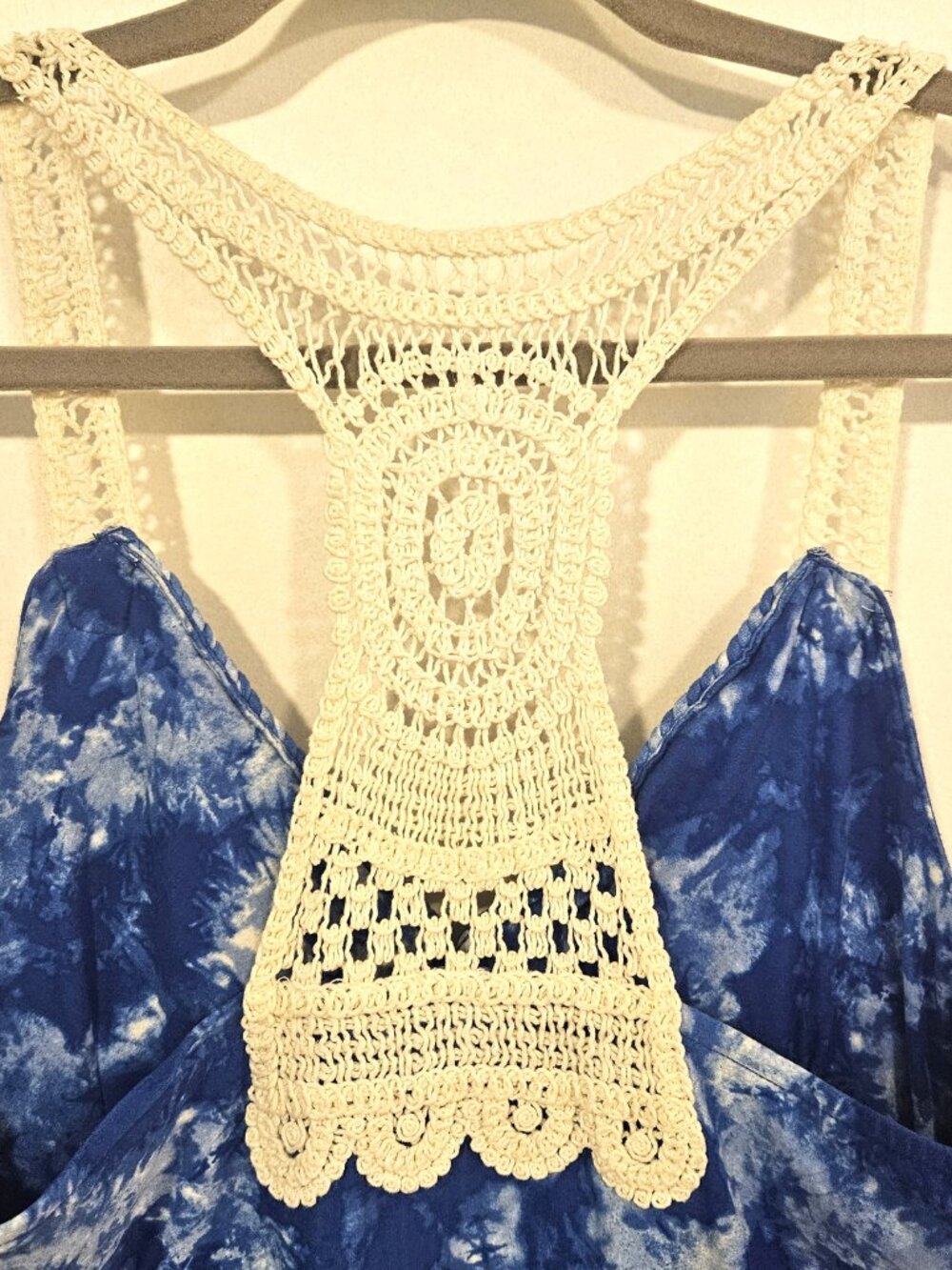 No Boundaries Blue Tie Dye Crochet Back Dress L (11-13) Boho Sundress - Picture 4 of 6